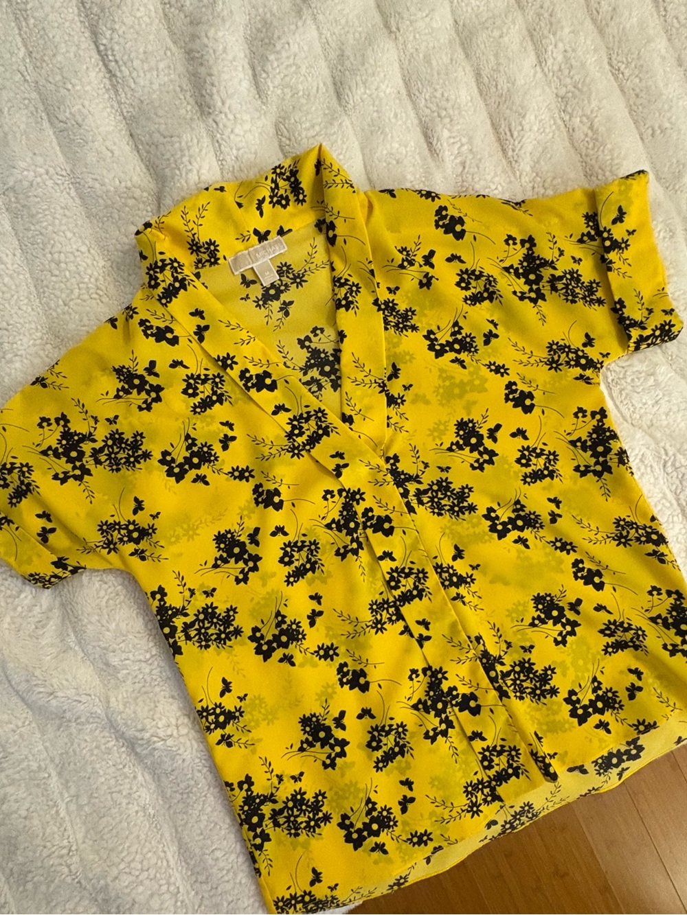 Michael Kors Yellow Short-Sleeve Floral Blouse